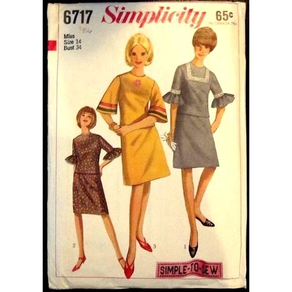UNCUT Vintage 1960s Simplicity 6717 Sewing Pattern Size Large Two Piece Dress - Picture 1 of 3